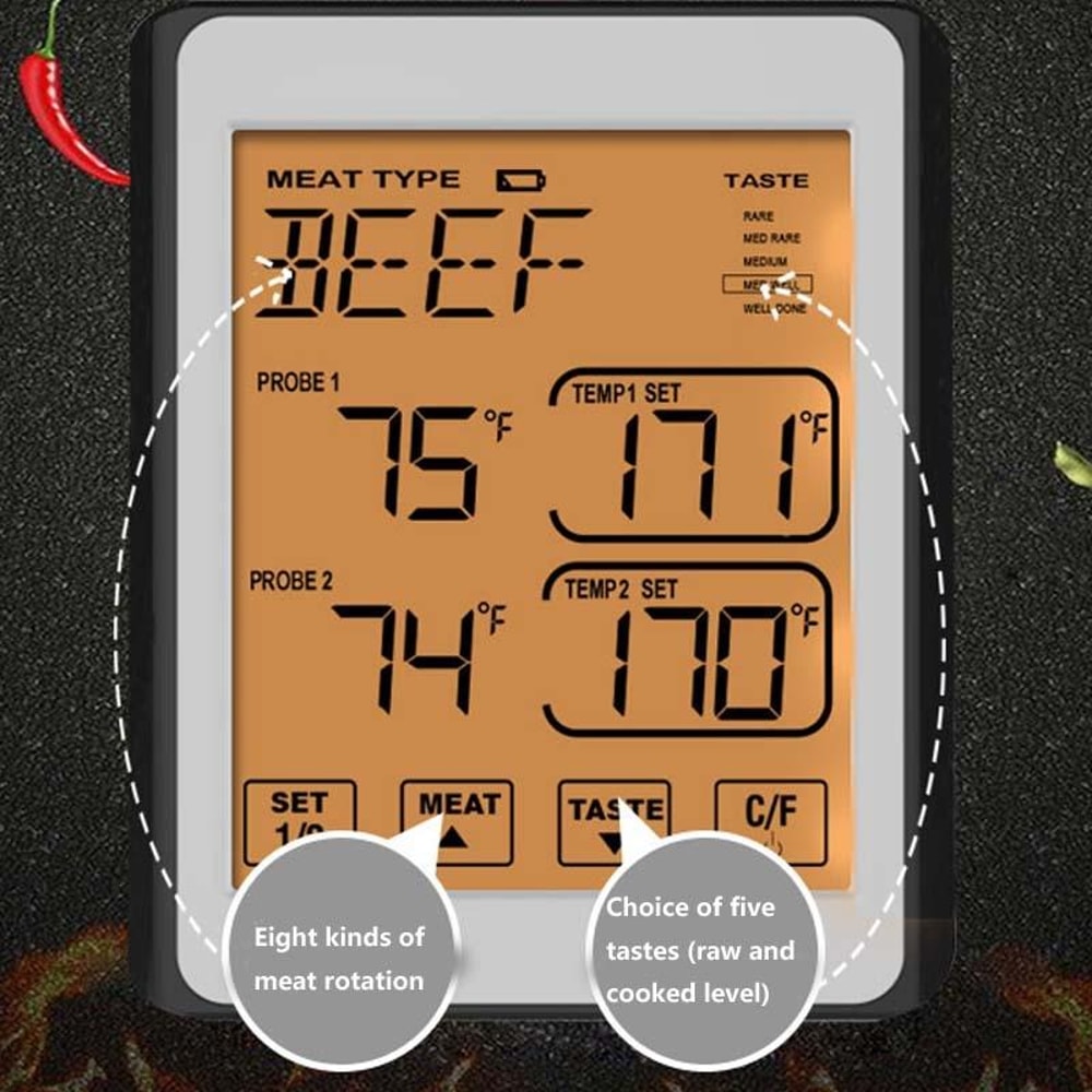 Smart Grill Kitchen Thermometer With Dual Probes And Color Screen 9