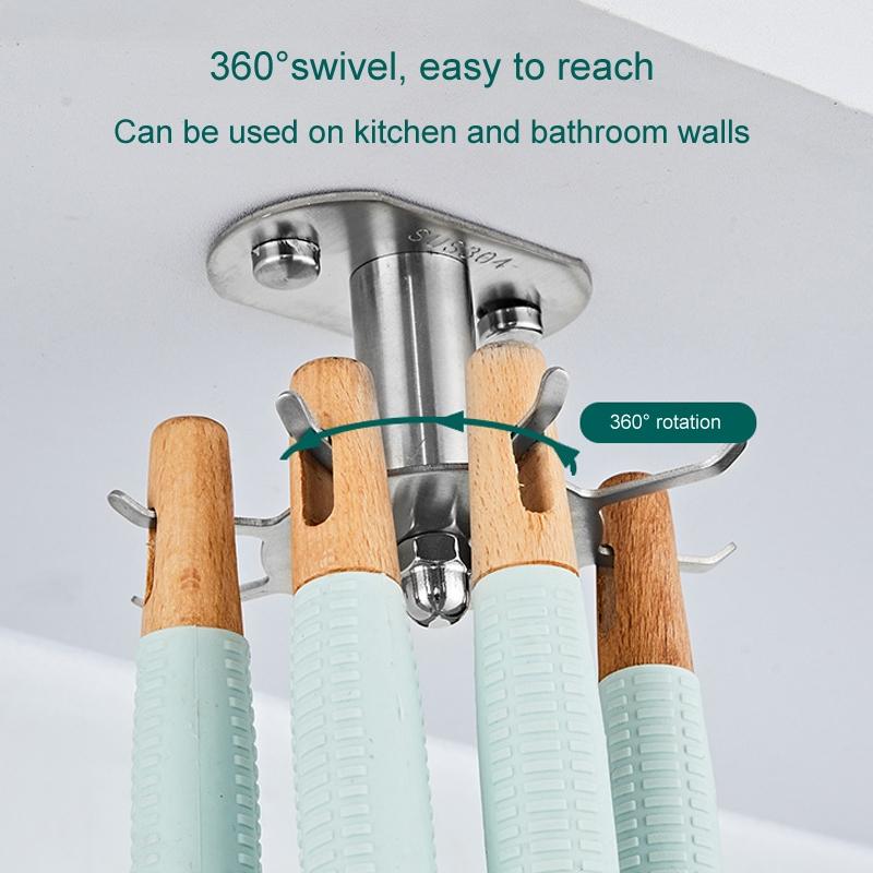 Premium Stainless Steel 360 Rotating Kitchen Shelf No Punch Hanging Shelf Organizer 5