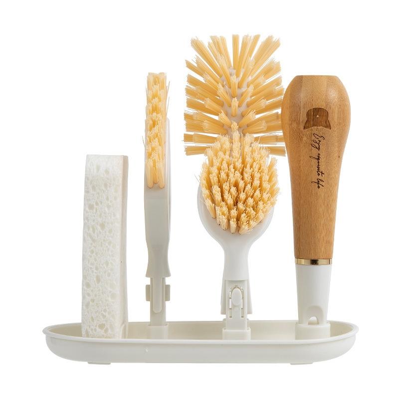 Premium Bamboo 4 In 1 Kitchen Cleaning Brush Set Multifunction Pot Cup Scrubber 5