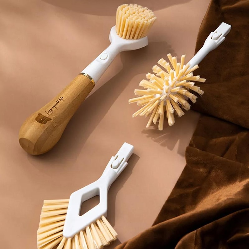Premium Bamboo 4 In 1 Kitchen Cleaning Brush Set Multifunction Pot Cup Scrubber 1