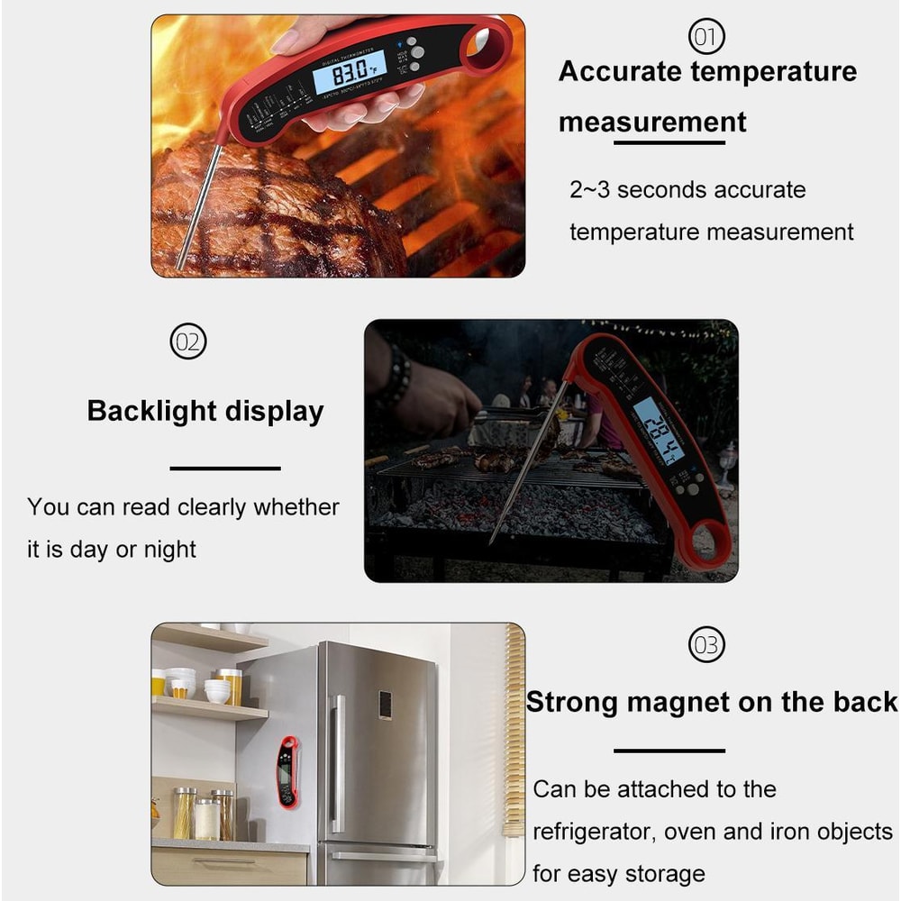 PrecisionFold LCD Foldable Digital Food Thermometer Instant Read Meat Thermometer 7