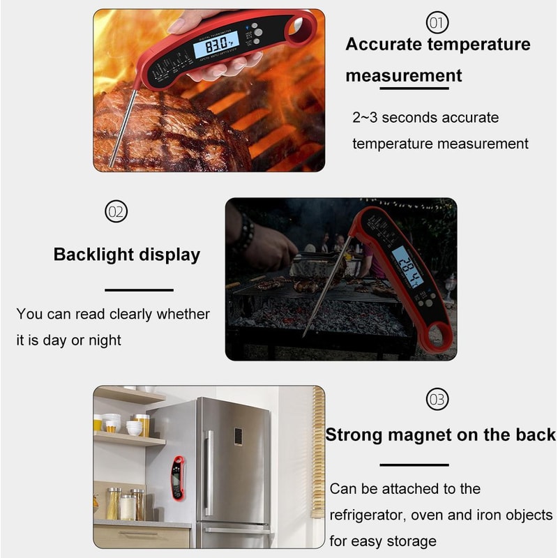 PrecisionFold LCD Foldable Digital Food Thermometer Instant Read Meat Thermometer 7