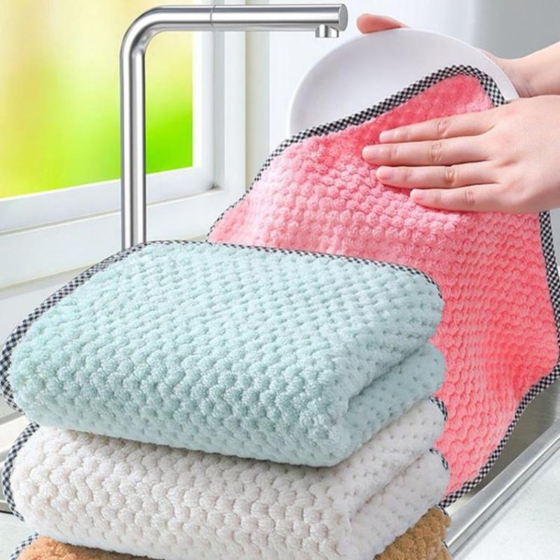 Premium Hangable Coral Fleece Absorbent Kitchen Towels 4 Pack 1