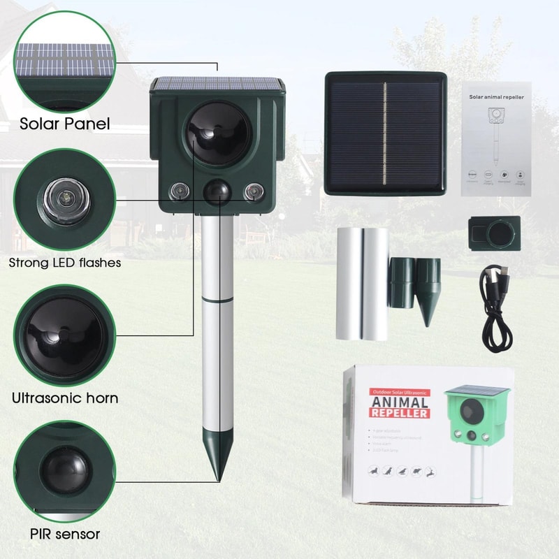Solar Ultrasonic Animal Repeller With Motion Sensor LED Strobe For Garden And Farm Protection 5