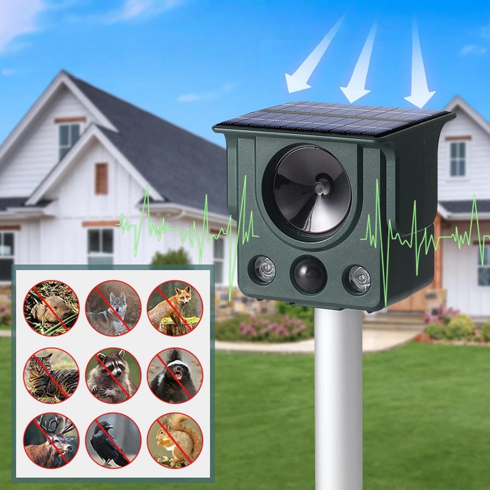 Solar Ultrasonic Animal Repeller With Motion Sensor LED Strobe For Garden And Farm Protection 1