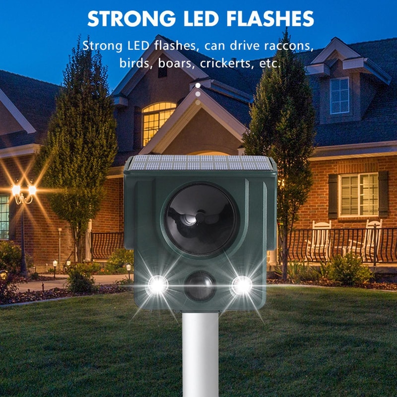 Solar Ultrasonic Animal Repeller With Motion Sensor LED Strobe For Garden And Farm Protection 4