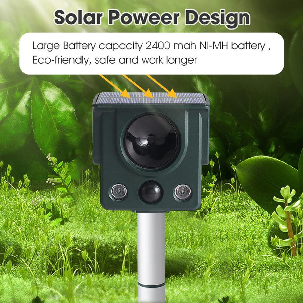 Solar Ultrasonic Animal Repeller With Motion Sensor LED Strobe For Garden And Farm Protection 6