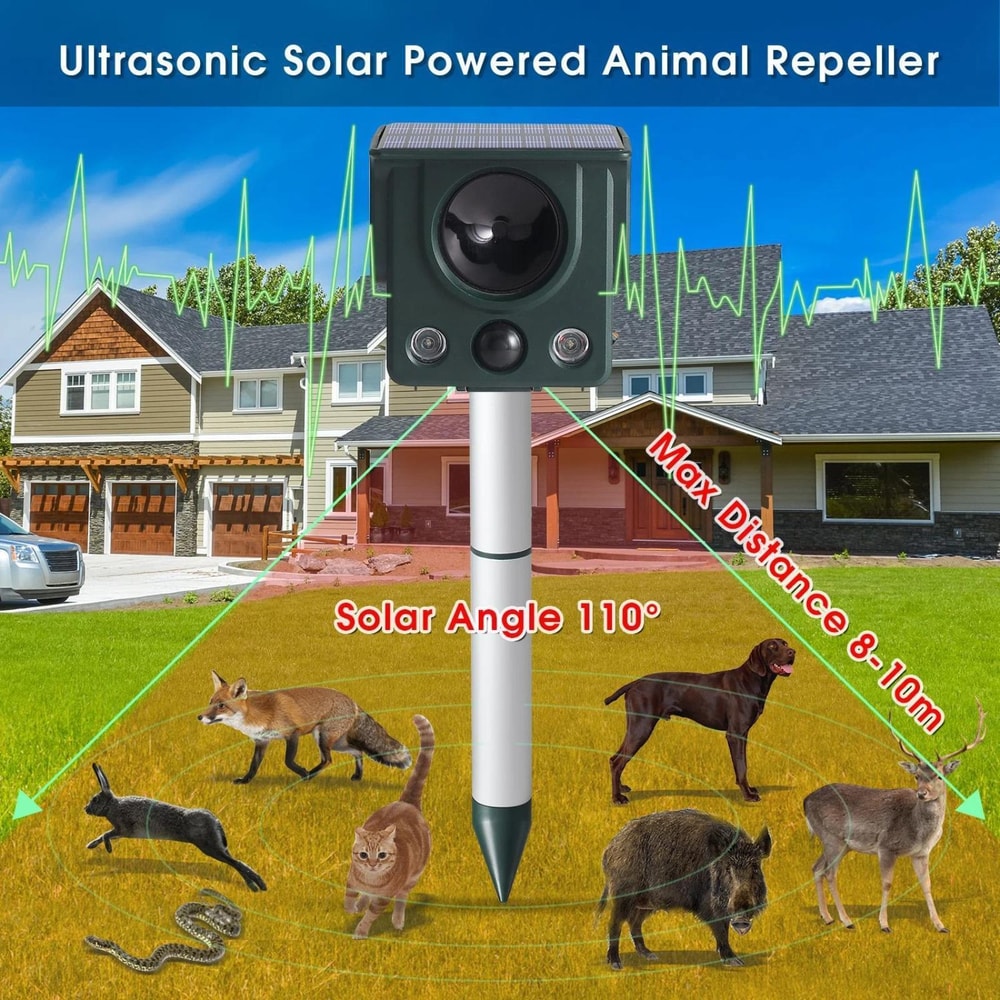Solar Ultrasonic Animal Repeller With Motion Sensor LED Strobe For Garden And Farm Protection 8