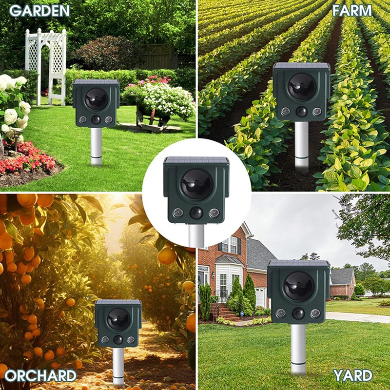 Solar Ultrasonic Animal Repeller With Motion Sensor LED Strobe For Garden And Farm Protection 9