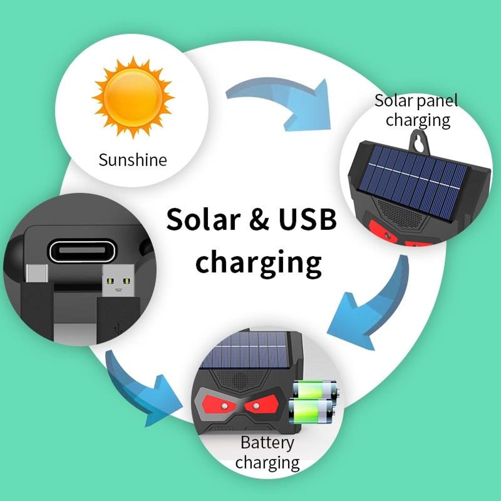 Solar Ultrasonic Animal Repeller With LED Flash Waterproof Rodent Garden Pest Deterrent 4