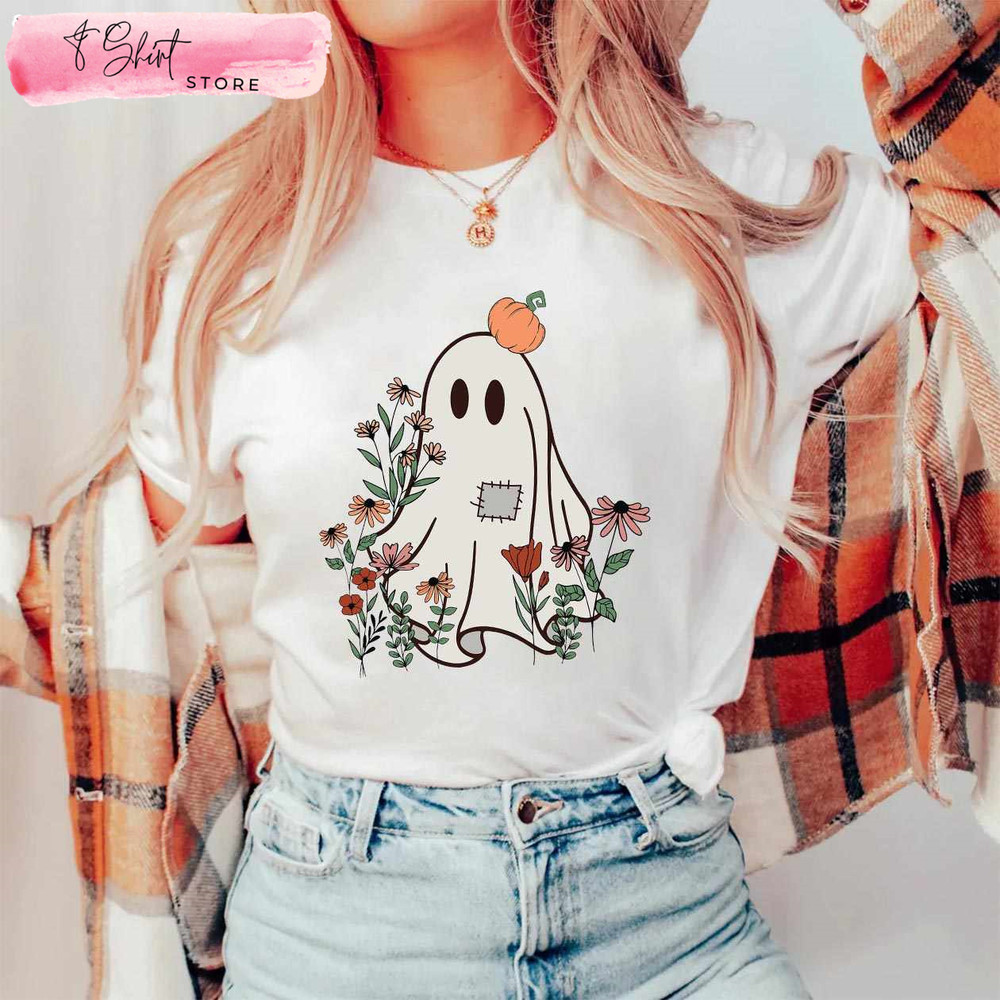 Floral Ghost Cute Halloween Shirt Spooky Season - Happy Place for Music Lovers.jpg