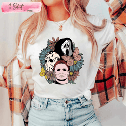 horror movie characters halloween sweatshirt spooky season gift, custom shirt