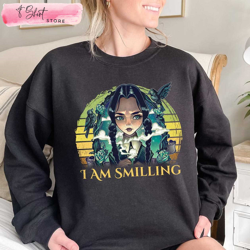 I Am Smiling Wednesday Addams Shirt Gift for Addams Family Fans - Happy Place for Music Lovers.jpg