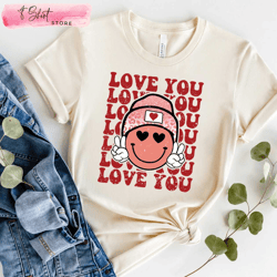 love you smile face valentines day graphic tee cute valentines day gifts for her, custom shirt