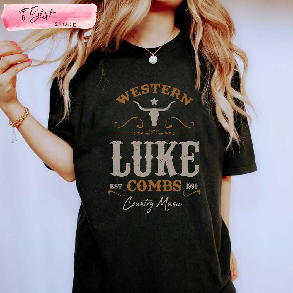 Luke Combs Concert Tshirt Western Bullhead Luke Combs Tour 2023 Merch - Happy Place for Music Lovers.jpg