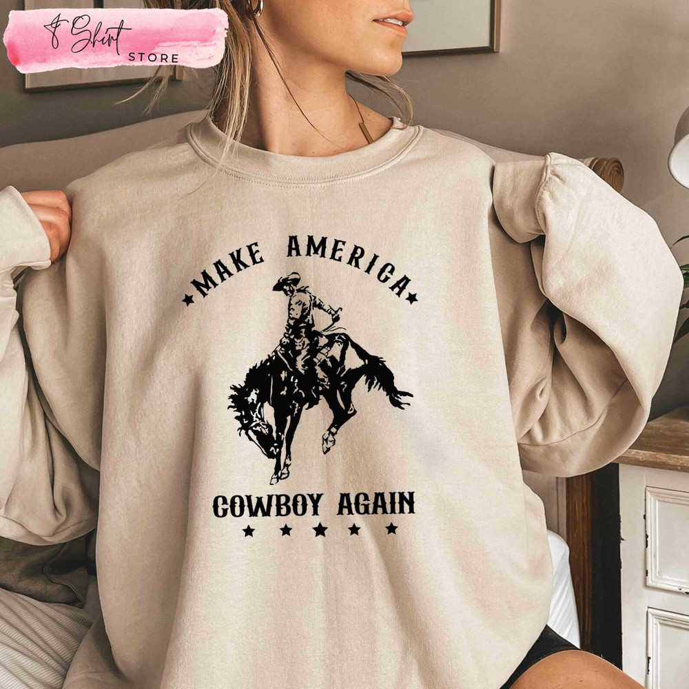 Make Amerrica Cowboy Again T Shirt Western Graphic Tee - Happy Place for Music Lovers.jpg