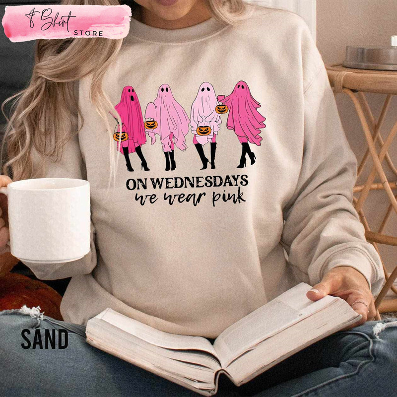 Mean Girls Pink Ghost Women Halloween Tee Shirt - Happy Place for Music Lovers.jpg