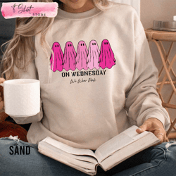 on wednesday we wear pink womens halloween sweatshirt, custom shirt