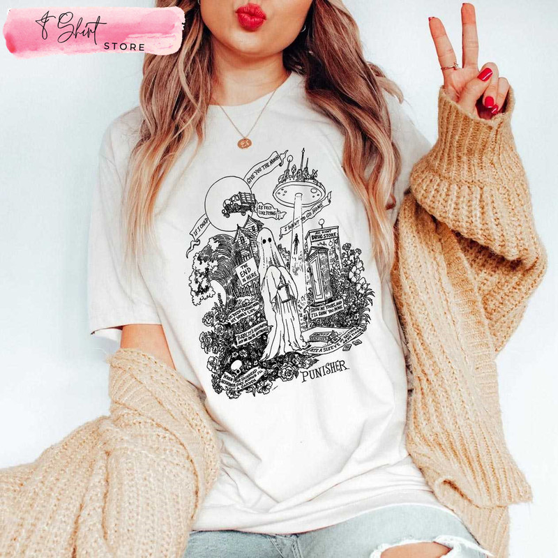 Phoebe Bridgers Ghost Shirt Black and White Punisher Album - Happy Place for Music Lovers.jpg