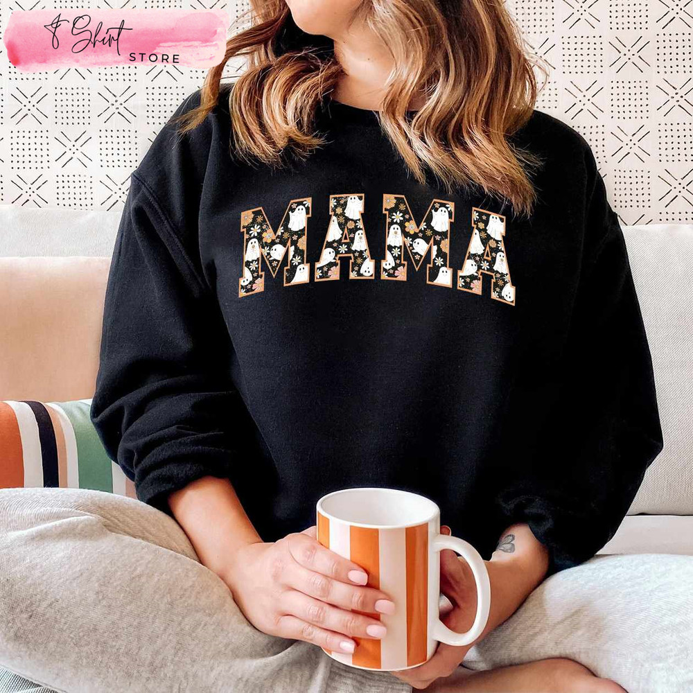 Retro Halloween Mama Sweatshirt and Hoodie Cute Ghost Shirt - Happy Place for Music Lovers.jpg