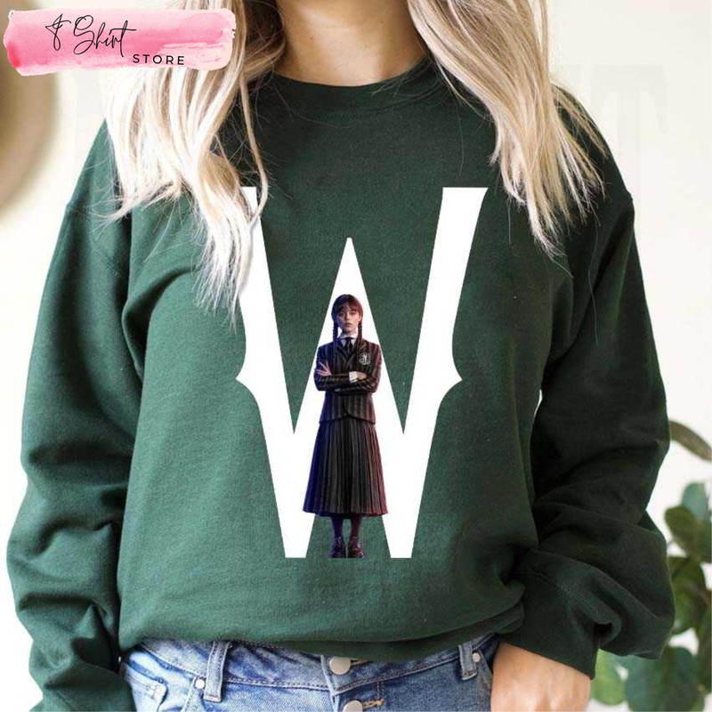 W Logo Wednesday Addams Sweatshirt Gothic Horror Gifts for Her - Happy Place for Music Lovers.jpg