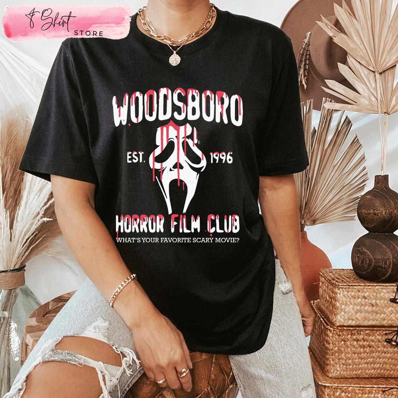 Woodsboro Horror Film Club Shirt Scream Ghost - Happy Place for Music Lovers.jpg