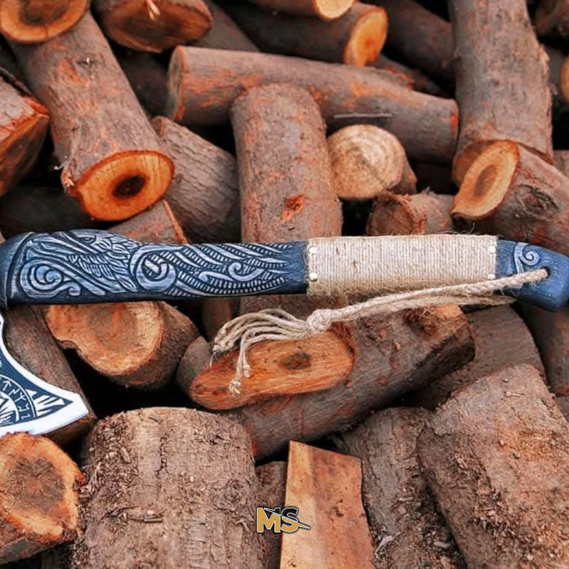 Ragnar Viking Axe  Hand Forged Bearded Nordic Camping Axe With Ash Wood Handle Handmade Engraved Ha 3