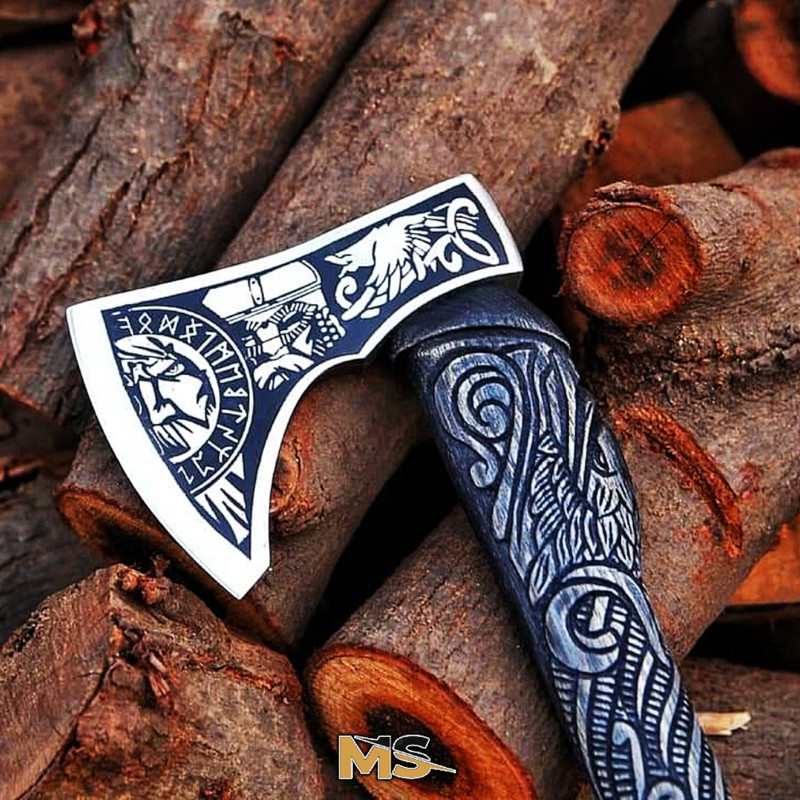 Ragnar Viking Axe  Hand Forged Bearded Nordic Camping Axe With Ash Wood Handle Handmade Engraved Ha 1