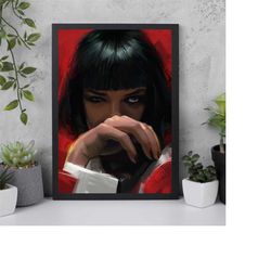mia wallace pulp fiction poster print, room decor, movie art, gifts for him/her, movie print, art print