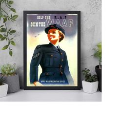 vintage poster help the raf join the waaf poster room decor, home decor, art poster for gift