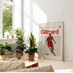 steven gerrard inspired poster, football art print, liverpool poster, mid-century modern, uni dorm room,