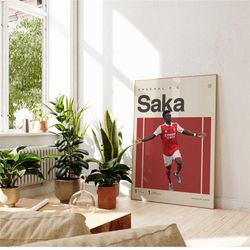 bukayo saka inspired poster, football art print, arsenal poster, mid-century modern, uni dorm room