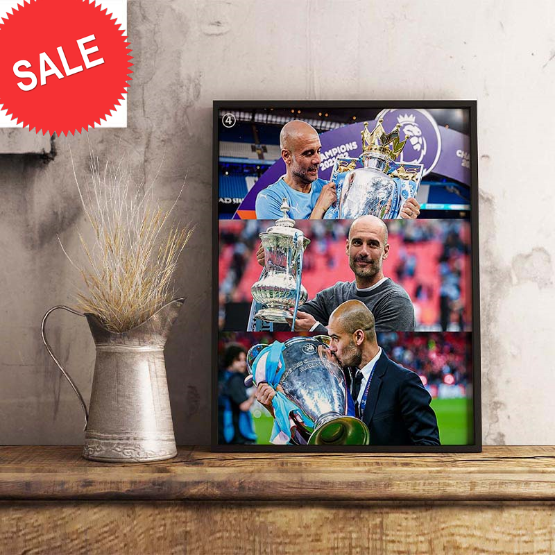 Manchester City Pep Guardiola Cups Champions Wall Decor Poster Canvas.jpg