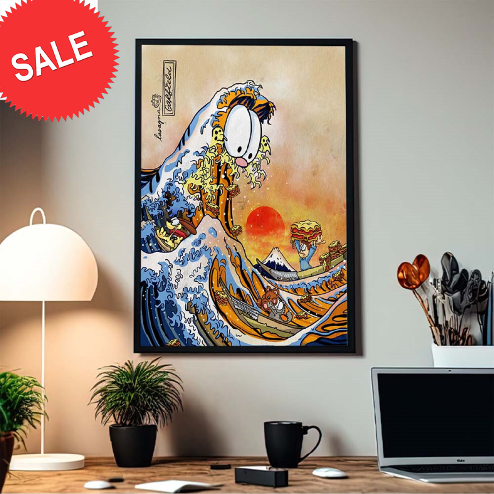 Garfield Great Wave Of Lasagna Japanese Style Home Decor Poster Canvas.jpg