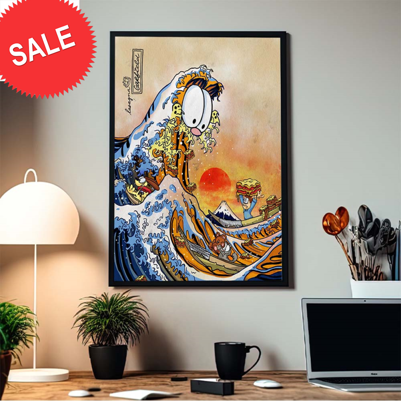 Garfield Great Wave Of Lasagna Japanese Style Home Decor Poster Canvas.jpg