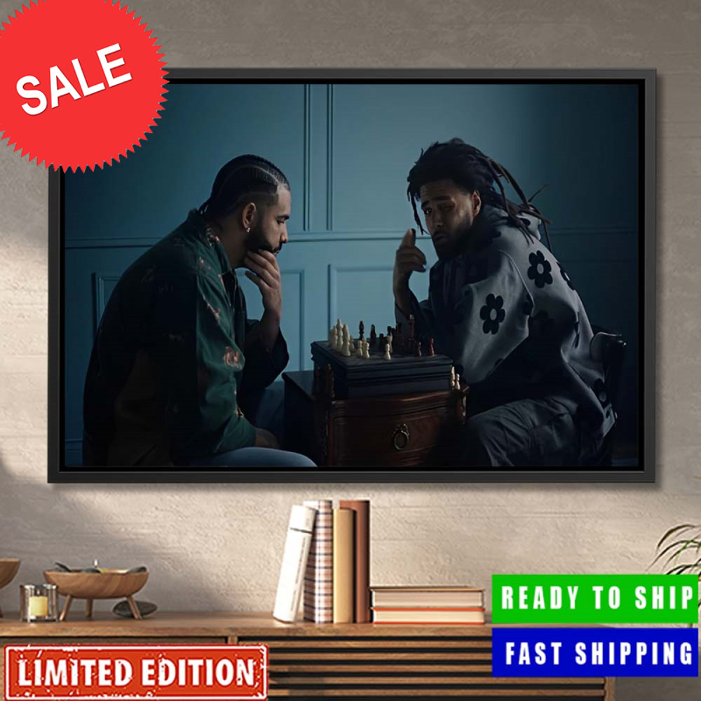 Drake and J. Cole Recreated Messi and Ronaldo's Iconic Chess Photo Home Decorations Poster Canvas.jpg