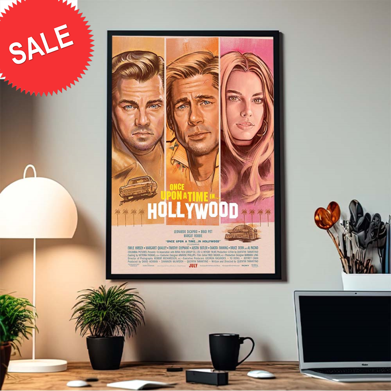 Once Upon A Time In Hollywood Leonardo DiCaprio Brad Pitt And Margot Robbie Vintge Style Home Decor Poster Canvas.jpg
