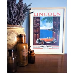lincoln automobile retro vintage classic car poster, mens cave poster print, birthday gift idea for men, vintage auto po