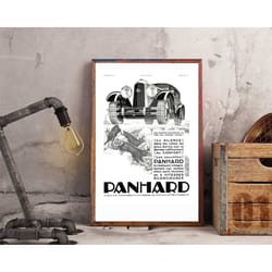 panhard automobile retro vintage classic car poster, mens cave poster print, birthday gift idea for men, vintage auto po