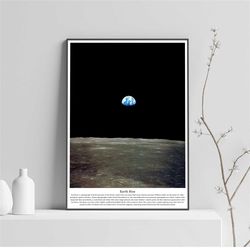 earth rise printed poster, astronomy, science gifts, apollo