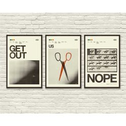jordan peele inspired poster series, get out, us, nope art print - 12 x 18 minimalist, helvetica, mid-century modern, bl