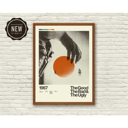 the good the bad and the ugly inspired art print poster - 18 x 24 lithograph, mid-century modern, swiss, vintage, wester
