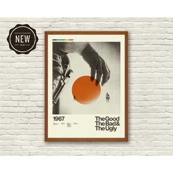 the good the bad and the ugly inspired art print poster - 18 x 24 lithograph, mid-century modern, swiss, vintage, wester