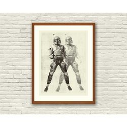 bounty hunter - star wars inspired, boba fett 18 x 24 handprinted silkscreen art print, modern poster, boutique, retro h