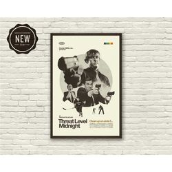 the office inspired poster, threat level midnight, art print - 12 x 18, helvetica, mid-century modern, black and white,
