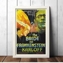 bride of frankenstein (1935) classic movie poster - film fan collectibles - vintage movie poster - home decor - wall art