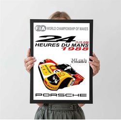 porsche le mans 1988 racing vintage poster autumn home decor, a4 a3 a2 a1, wall decor, christmas gift