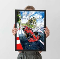 f1 monaco grand prix monte carlo 27 may 2018 ferrari poster, autumn home decor, a4 a3 a2 a1, wall decor, christmas gift
