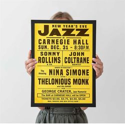 new years eve jazz at carnegie hall music poster, rock music vintage posters, autumn home decor, a4 a3 a2 a1, wall decor