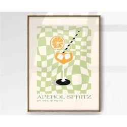 aperol spritz cocktail print, alcohol print, retro cocktail poster, boho kitchen art, cute poster, minimalist art, bar d